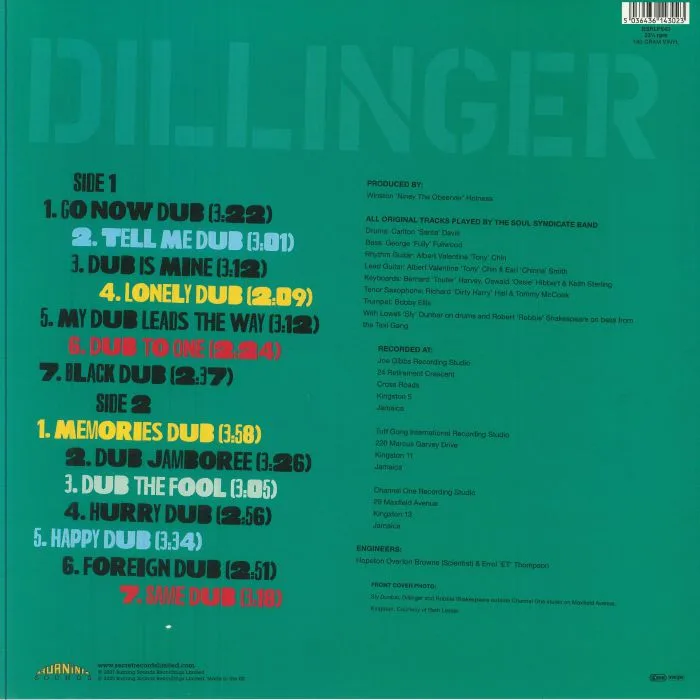 Обратная сторона обложки — DILLINGER — Dub To One (reissue)