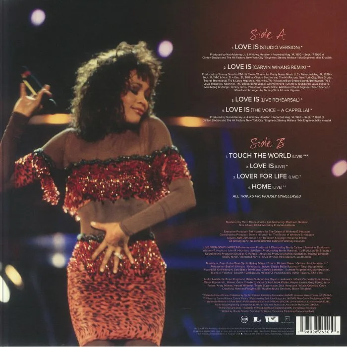 Back cover — Whitney HOUSTON — Love Is: Live From South Africa & More (Record Store Day Black Friday RSD 2024)