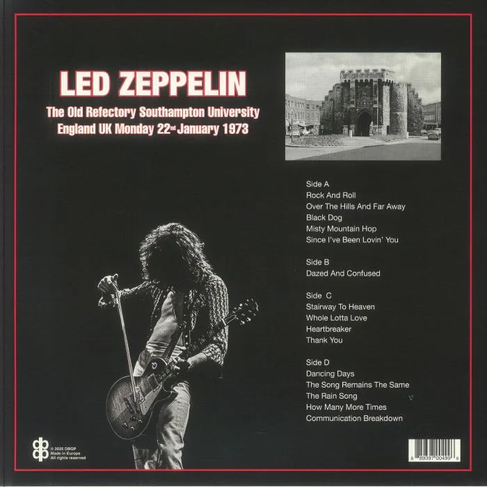 Back cover — LED ZEPPELIN — Southampton 22nd January 1973