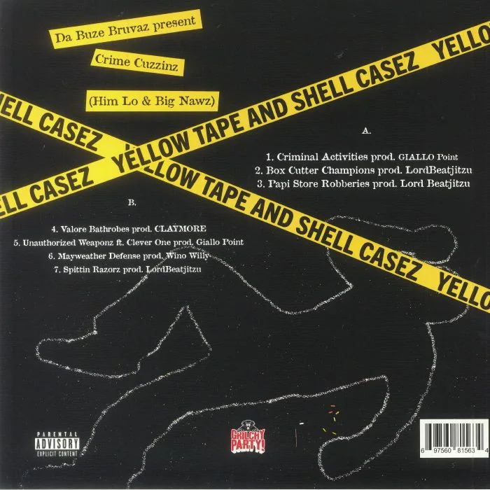 Обратная сторона обложки — DA BUZE BRUVAZ presents CRIME CUTTINZ — Yellow Tape & Shell Casez