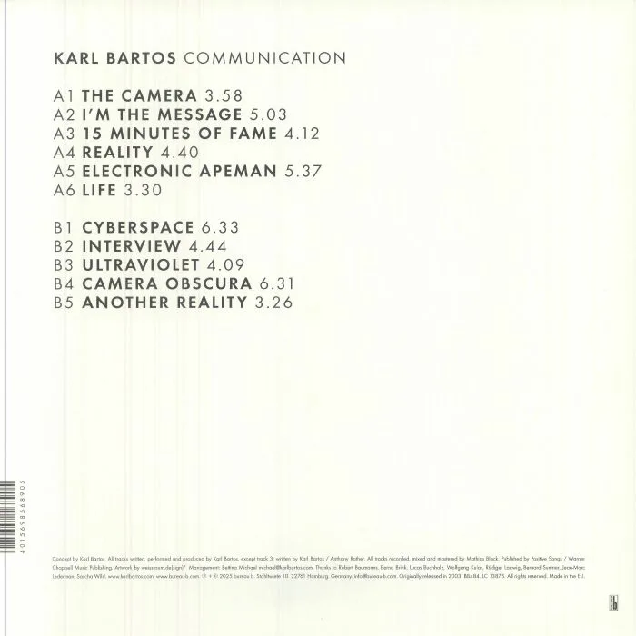 Back cover — Karl BARTOS — Communication (reissue)