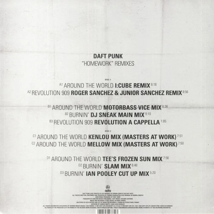 Back cover — DAFT PUNK — Homework Remixes