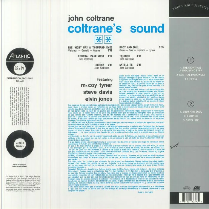 Обратная сторона обложки — John COLTRANE — Coltrane's Sound (mono) (Rhino High Fidelity Edition)