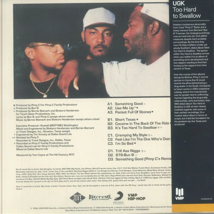 Back cover — UGK aka UNDER GROUND KINGZ — Too Hard To Swallow (reissue)