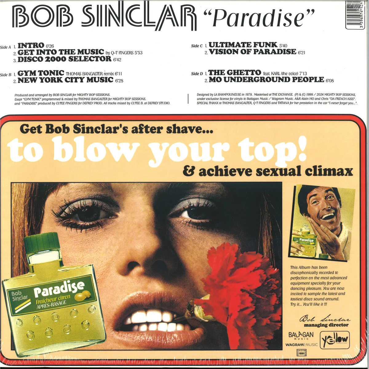 Back cover — Bob Sinclar — Paradise LP 2x12"