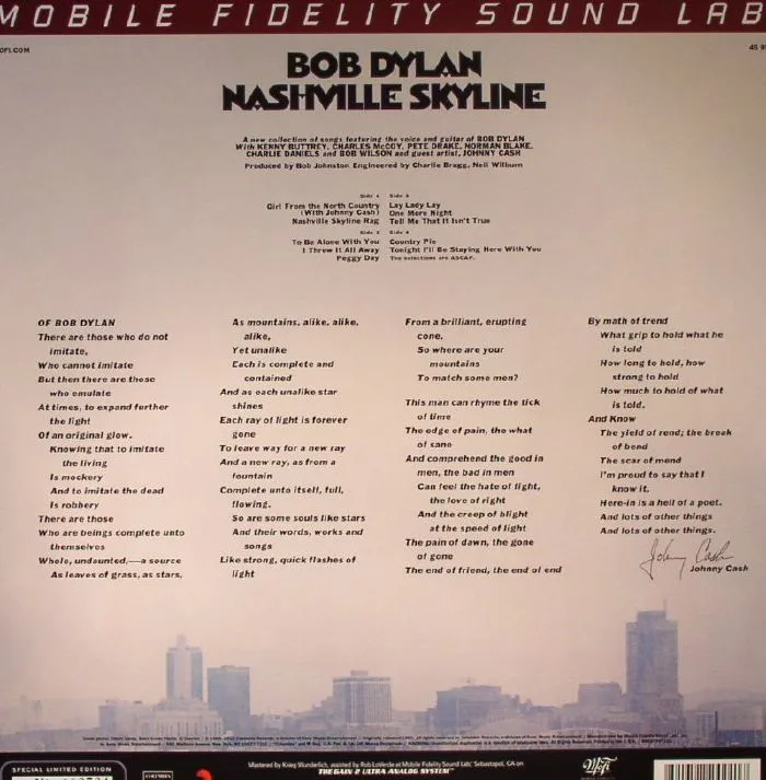 Обратная сторона обложки — Bob DYLAN — Nashville Skyline