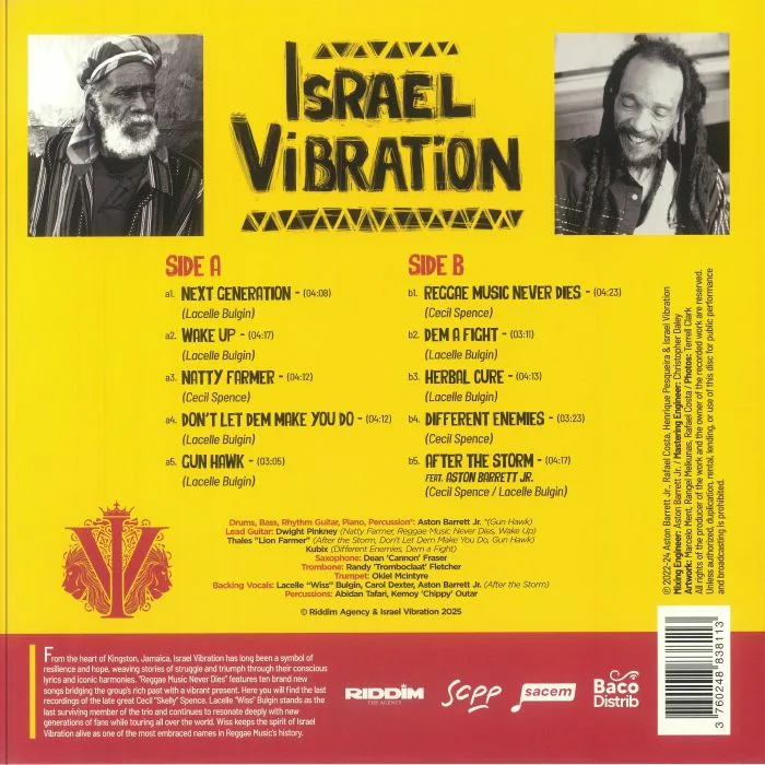 Back cover — ISRAEL VIBRATION — Reggae Music Never Dies