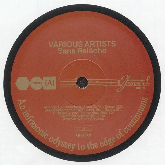 Лицевая сторона обложки — SISTER ZO / RONAN / SEEKERSINTERNATIONAL / JONNY FROM SPACE / E UNITY / TAMMO HESSELINK — Sans Relache Sampler