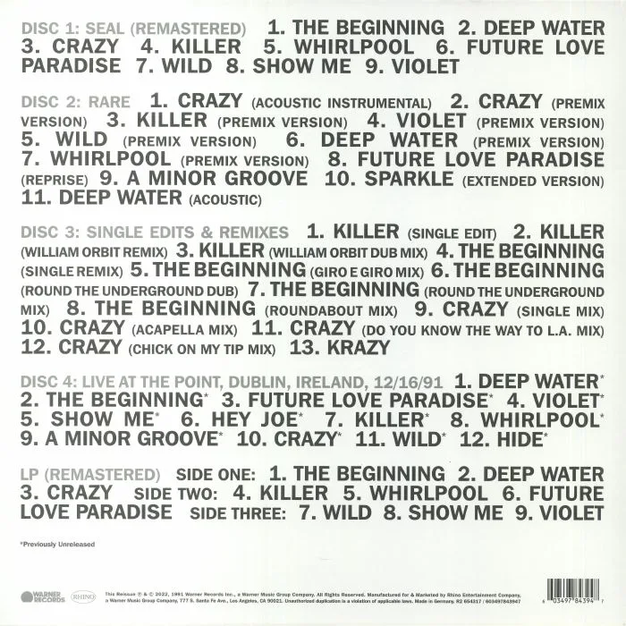 Back cover — SEAL — Seal (Deluxe Edition)