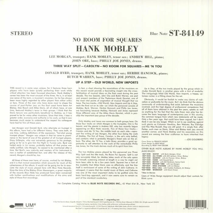 Обратная сторона обложки — Hank MOBLEY — No Room For Squares (reissue)