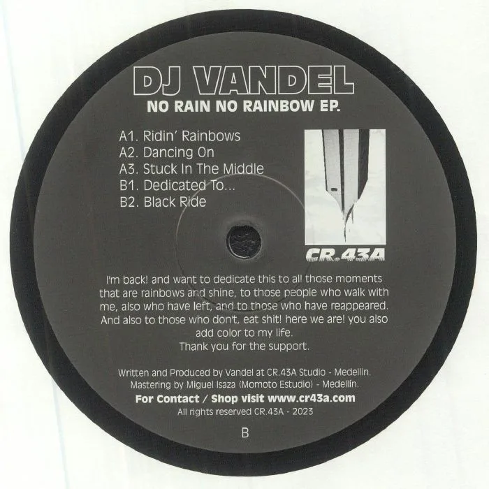 Back cover — DJ VANDEL — No Rain No Rainbow EP