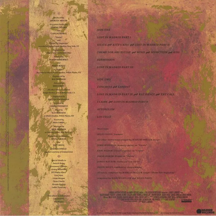 Back cover — Miles DAVIS / MARCUS MILLER — Music From Siesta (Soundtrack) (reissue)
