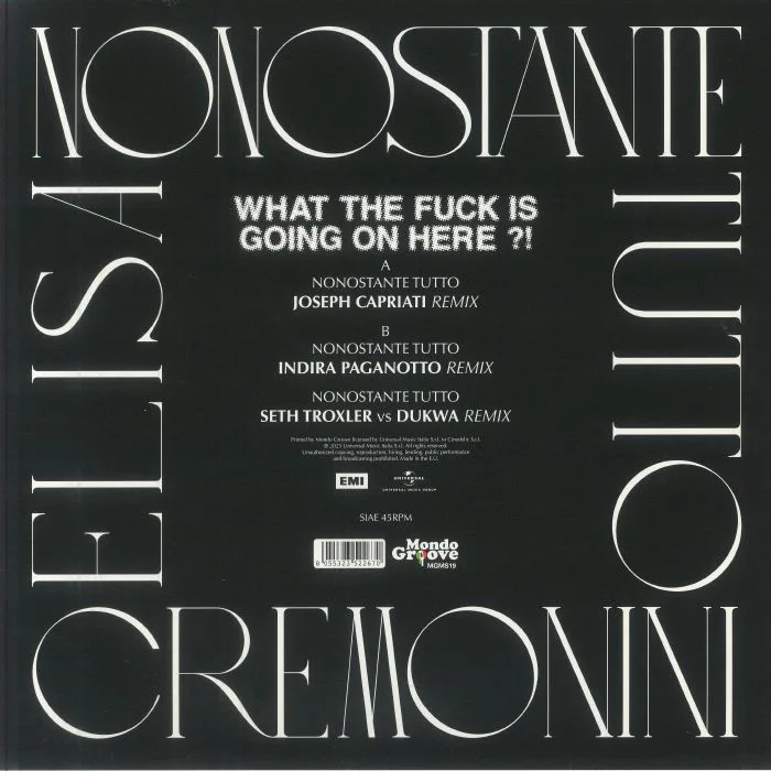Обратная сторона обложки — Cesare CREMONINI / ELISA / WHAT THE FUCK IS GOING ON HERE?! — Nonostante Tutto: Remix EP