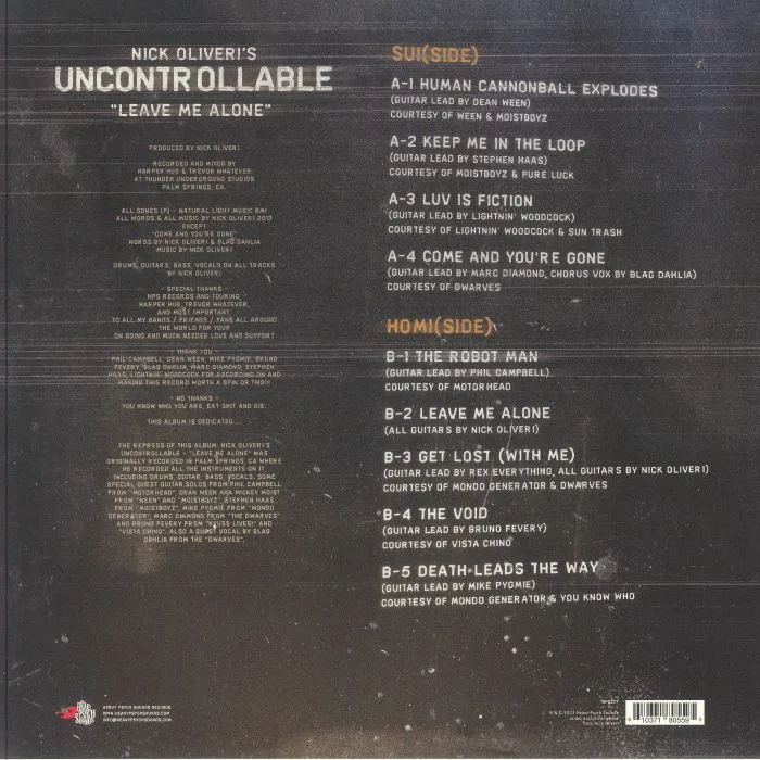 Обратная сторона обложки — NICK OLIVERI'S UNCONTROLLABLE — Leave Me Alone (reissue)