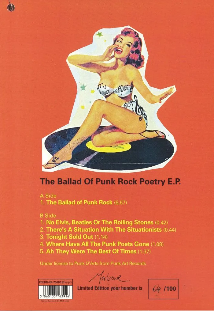 Обратная сторона обложки — MAL ONE — The Ballad Of Punk Rock Poetry EP
