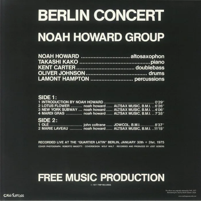 Обратная сторона обложки — NOAH HOWARD GROUP — Berlin Concert