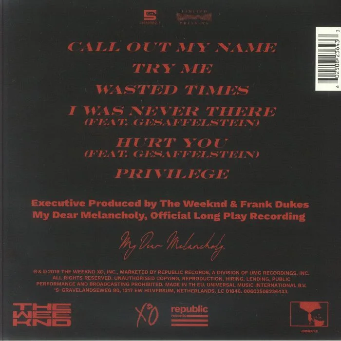 Back cover — The WEEKND — My Dear Melancholy