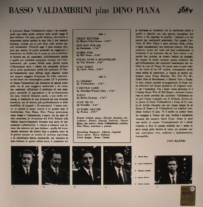 Back cover — BASSO VALDAMBRINI QUINTET / DINO PIANA — Basso Valdambrini Quintet Plus Dino Piana