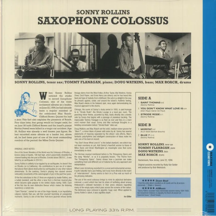 Обратная сторона обложки — Sonny ROLLINS — Saxophone Colossus