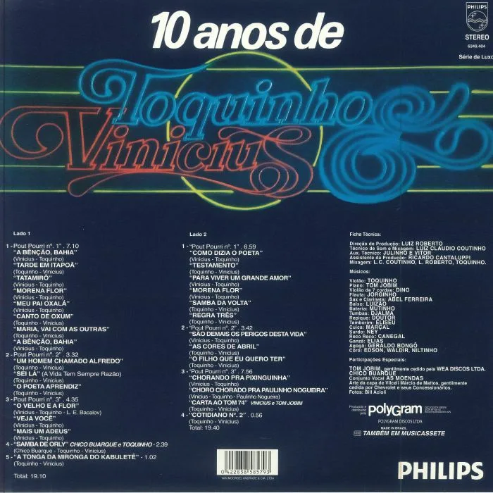 Back cover — TOQUINHO & VINICIUS — 10 Anos De Toquinho & Vinicius (reissue) (B-STOCK)