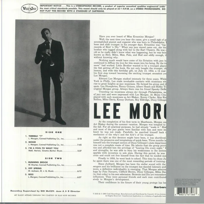 Обратная сторона обложки — Lee MORGAN — Here's Lee Morgan