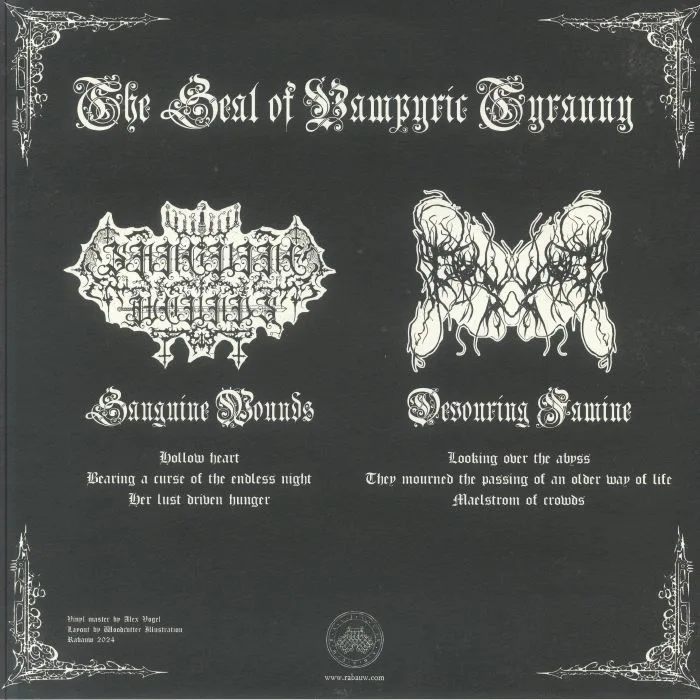 Back cover — SANGUINE WOUNDS / DEVOURING FAMINE — The Seal Of Vampyric Tyranny