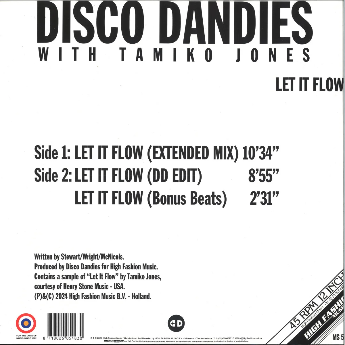 Back cover — Disco Dandies With Tamiko Jones — LET IF FLOW