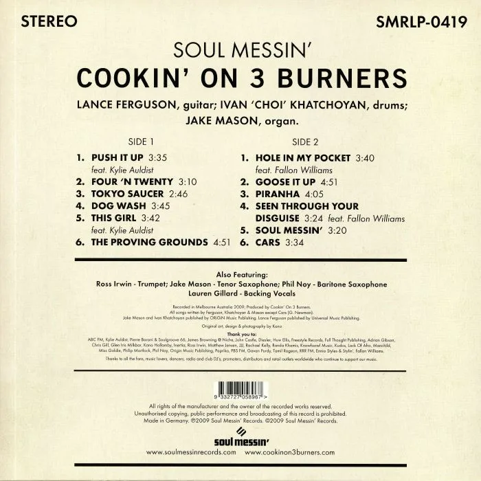 Back cover — COOKIN' ON 3 BURNERS — Soul Messin' (10th Anniversary Edition)