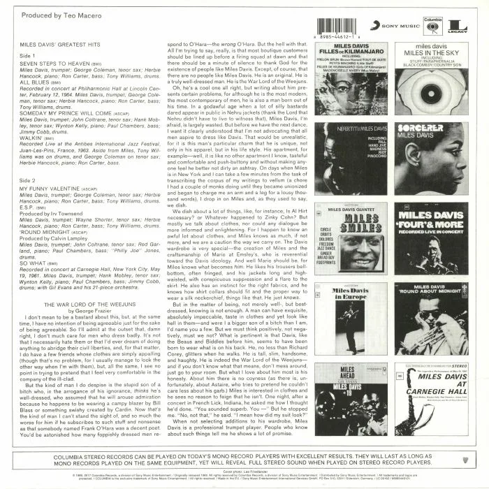 Back cover — Miles DAVIS — Greatest Hits