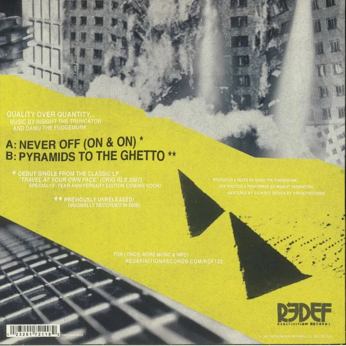 Back cover — INSIGHT THE TRUNCATOR / DAMU THE FUDGEMUNK — Never Off (On & On)