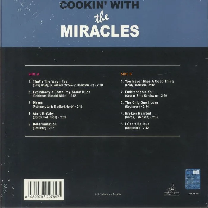 Обратная сторона обложки — Smokey ROBINSON & THE MIRACLES — Cookin' With The Miracles