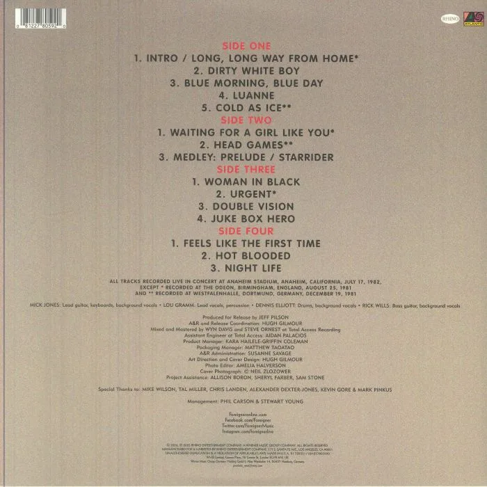 Back cover — FOREIGNER — Foreigner 4 Live Tour 1981-1982 (Record Store Day RSD 2026)
