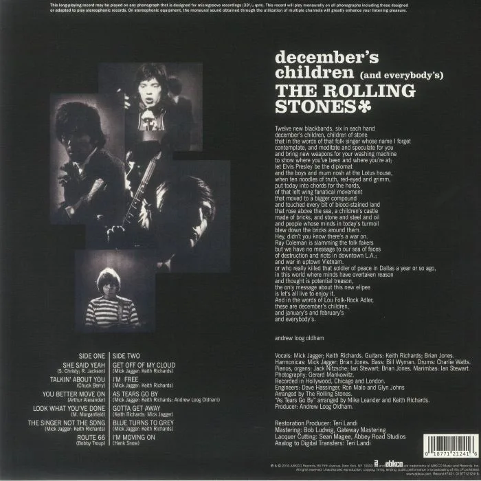 Back cover — The ROLLING STONES — December's Children (& Everybody's) (mono)