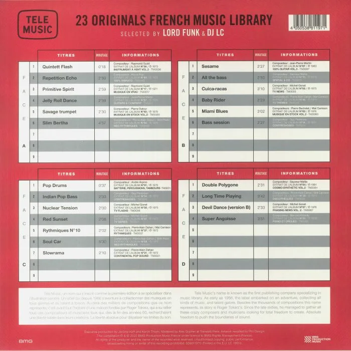Обратная сторона обложки — LORD FUNK / DJ LC / VARIOUS — Tele Music: 23 French Library Music Originals Vol 2
