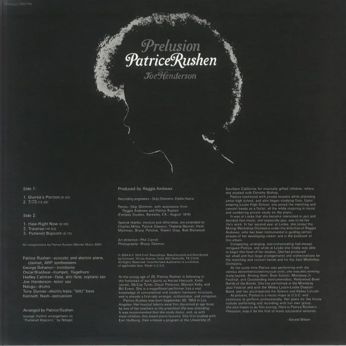 Back cover — Patrice RUSHEN — Prelusion (Jazz Dispensary Top Shelf Series)