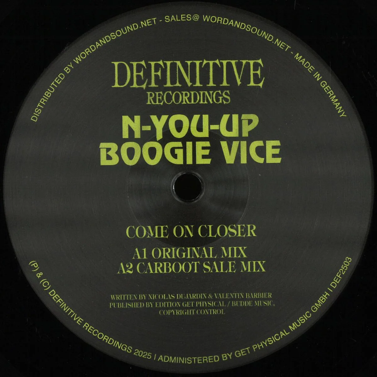 Front cover — N-You-Up,Boogie Vice — Come On Closer