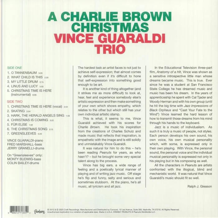 Обратная сторона обложки — VINCE GUARALDI TRIO — A Charlie Brown Christmas (Soundtrack) (Record Store Day Black Friday RSD 2025)