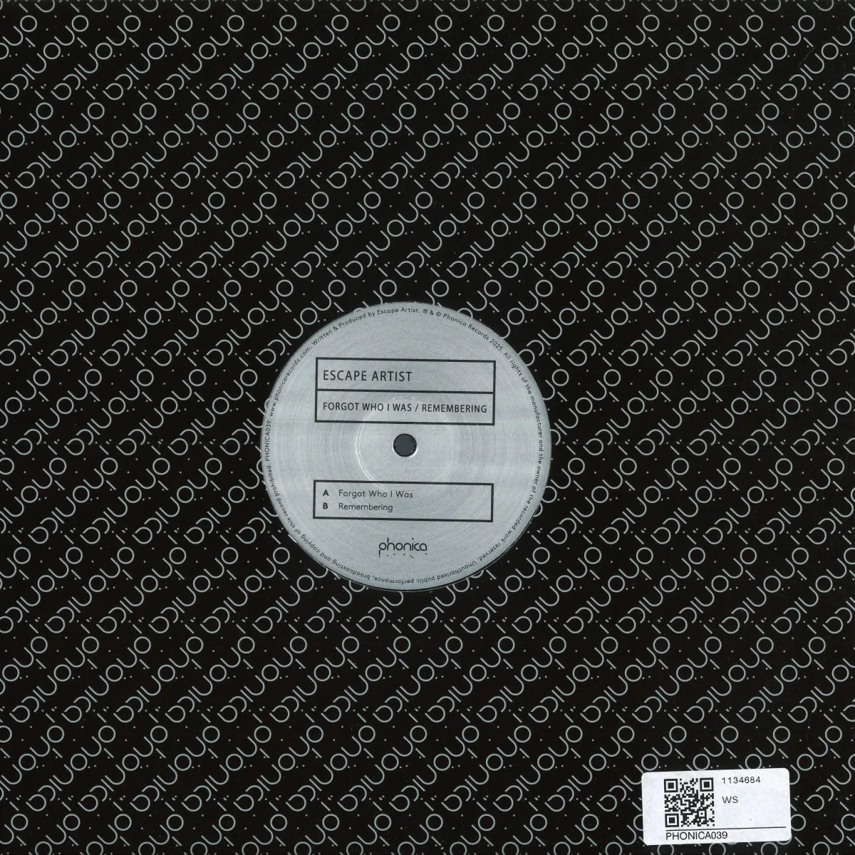 Back cover — Escape Artist — Forgot Who I Was / Remembering