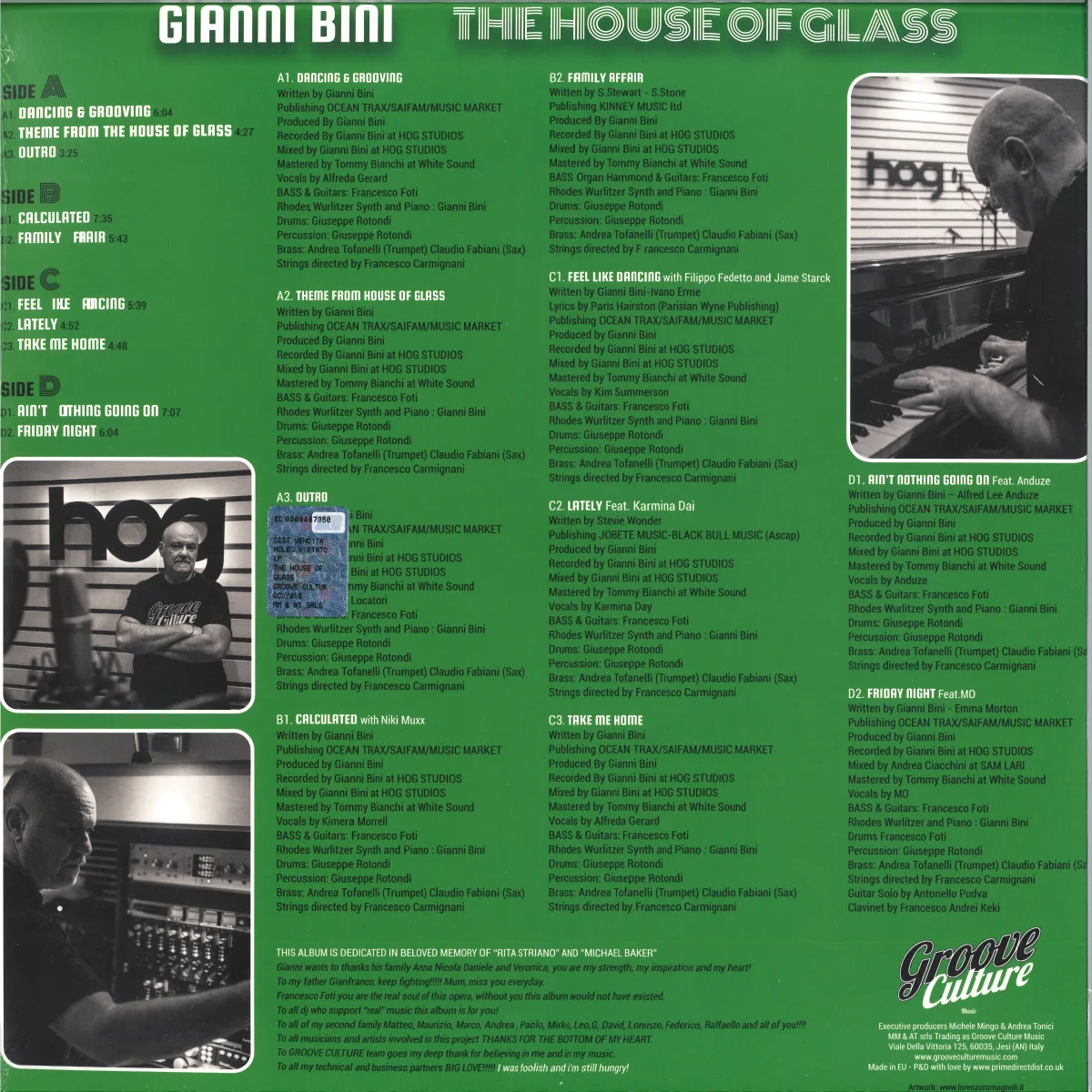 Обратная сторона обложки — Gianni Bini — The House Of Glass LP 2x12"