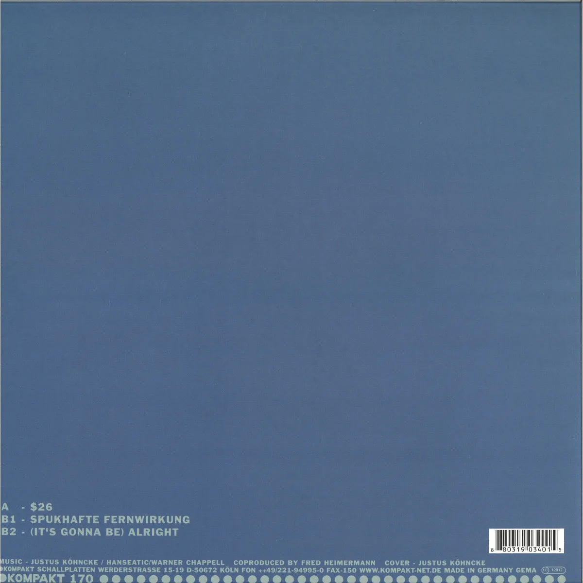Back cover — Justus Köhncke — Save & Sound Vinyl Pt.2