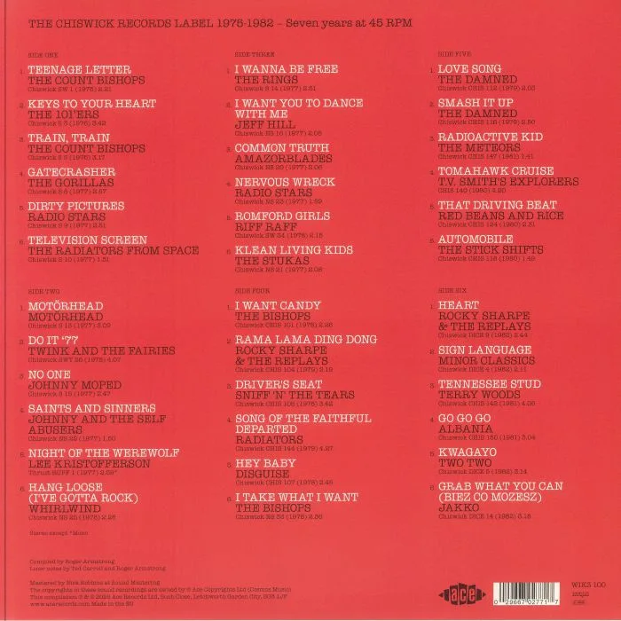 Обратная сторона обложки — VARIOUS — Chiswick Records 1975-1982: Seven Years At 45 RPM