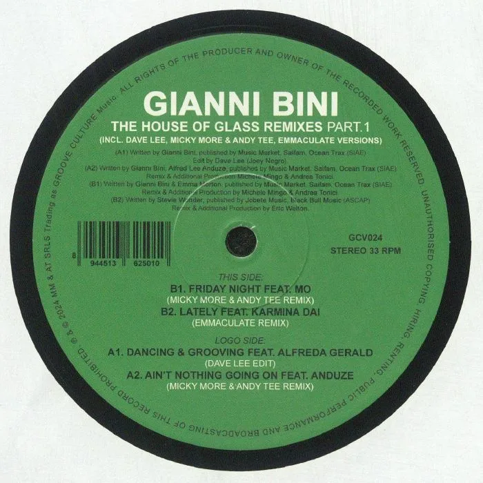 Back cover — Gianni BINI — The House Of Glass Remixes Part 1
