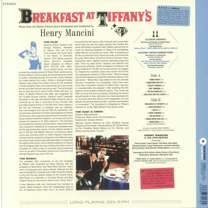 Обратная сторона обложки — Henry MANCINI — Breakfast At Tiffany's (Soundtrack) (reissue)