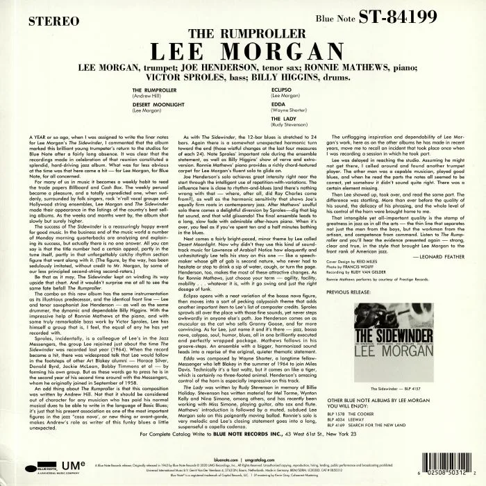 Обратная сторона обложки — Lee MORGAN — The Rumproller (reissue)