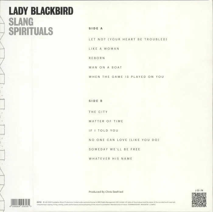Back cover — LADY BLACKBIRD — Slang Spirituals