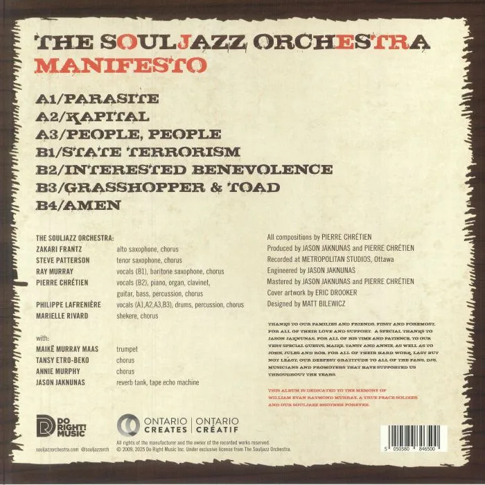 Обратная сторона обложки — The SOULJAZZ ORCHESTRA — Manifesto (reissue)