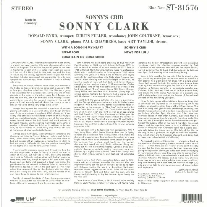 Back cover — Sonny CLARK — Sonny's Crib (Classic Vinyl Series)