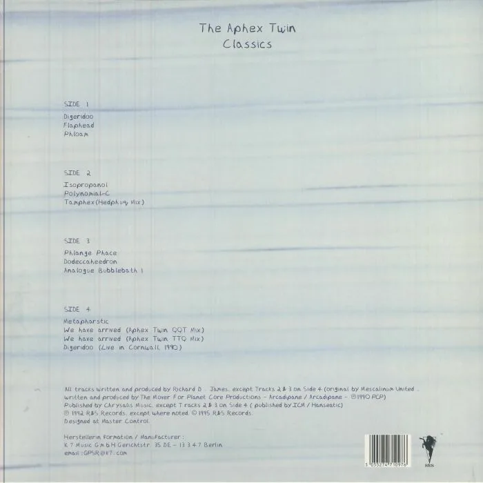 Back cover — APHEX TWIN — Classics (reissue)