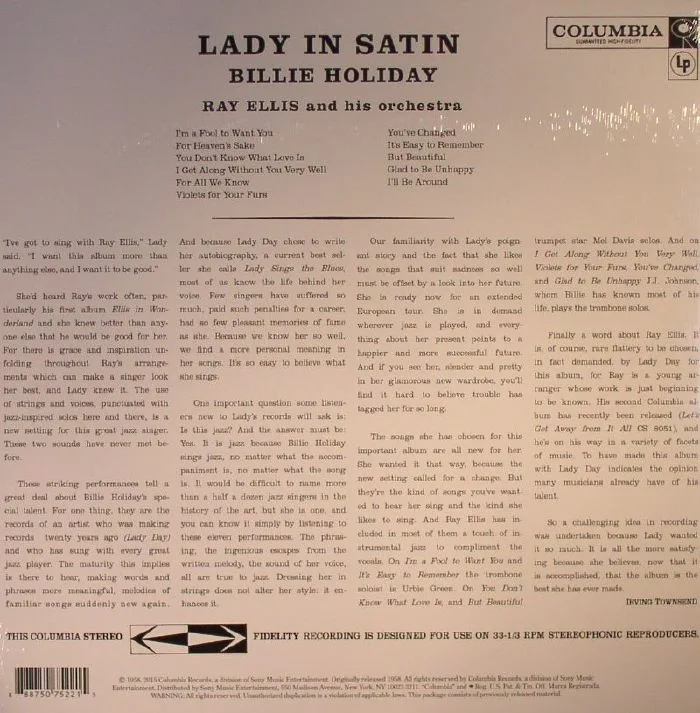 Обратная сторона обложки — Billie HOLIDAY — Lady In Satin