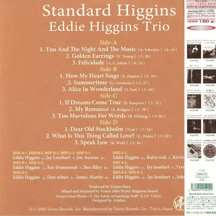 Обратная сторона обложки — EDDIE HIGGINS TRIO — Standard Higgins (Venus Masterpiece LP Collection)